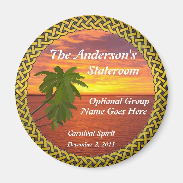 Tropical Sunset Personalized Stateroom Door Marker Magnet (Front)