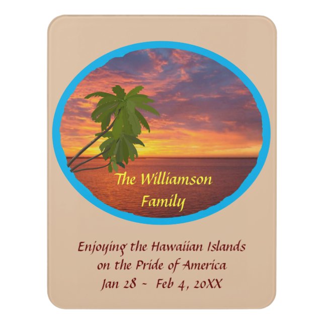 Tropical Sunset Personalized Stateroom Door Marker Sign (Contemporary Vert)