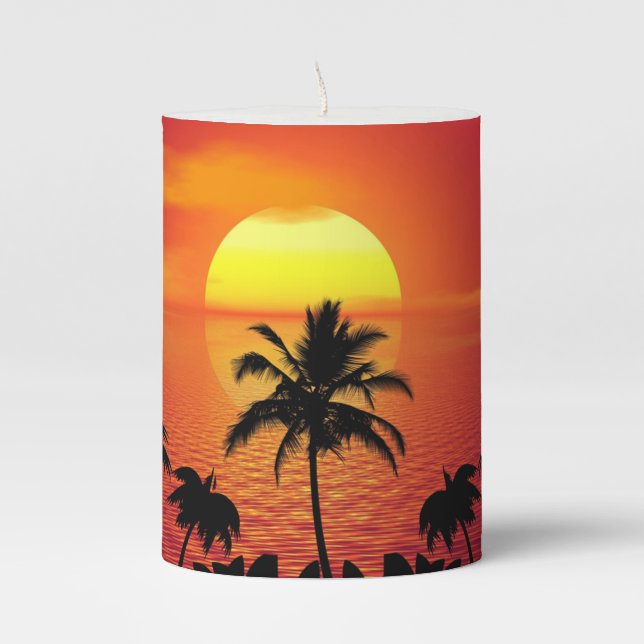 Tropical Sunset Pillar Candle (Front)