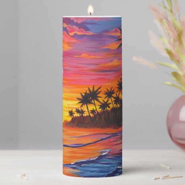 Tropical Sunset Pillar Candle (In Situ)