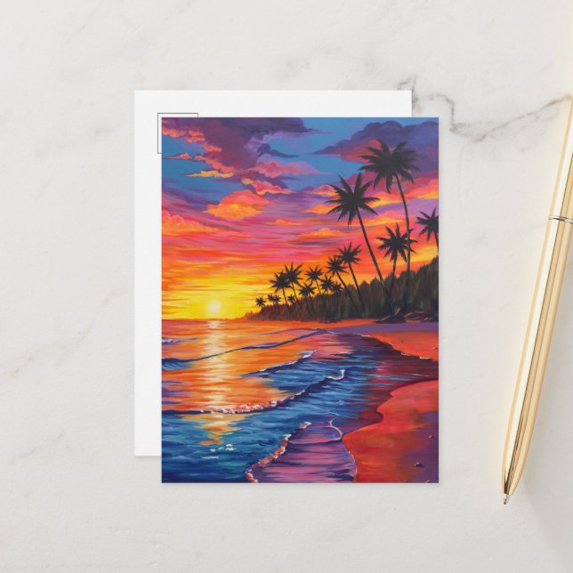 Tropical Sunset Postcard (Front/Back In Situ)