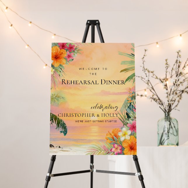 Tropical Sunset Rehearsal Dinner Welcome Sign (In Situ (Stand))