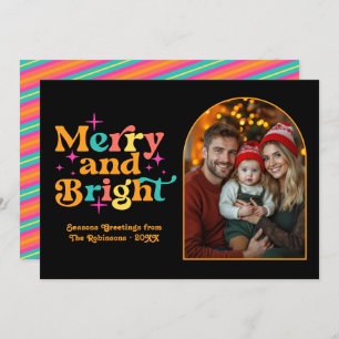 Tropical Sunset Retro Christmas Family Photo Holiday Card