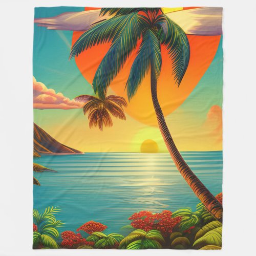 Tropical Sunset Romantic Beach Retreat Fleece Blanket