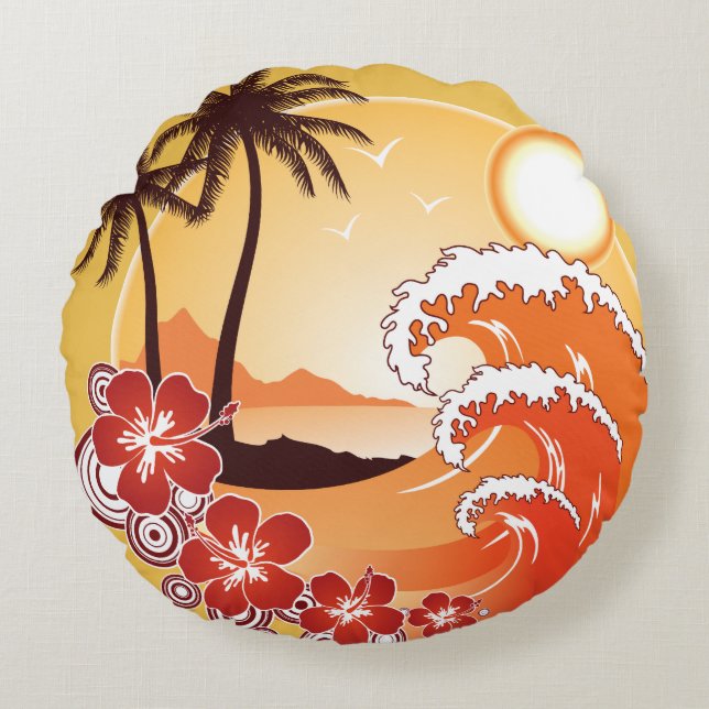 Tropical Sunset Round Pillow (Front)