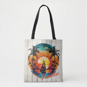 Tropical Sunset Sailing Beach Palms Tote Bag