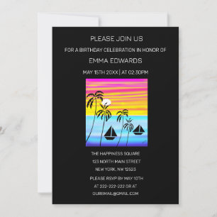 Tropical Sunset Sailing Birthday Invitation