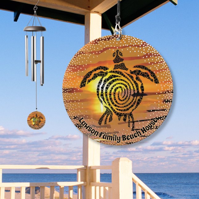 Tropical Sunset Sea Turtle Beach Home Family Name Wind Chime (Creator Uploaded)