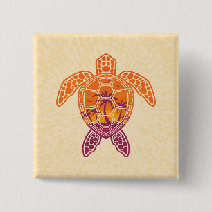 Tropical Sunset Sea Turtle Design Button