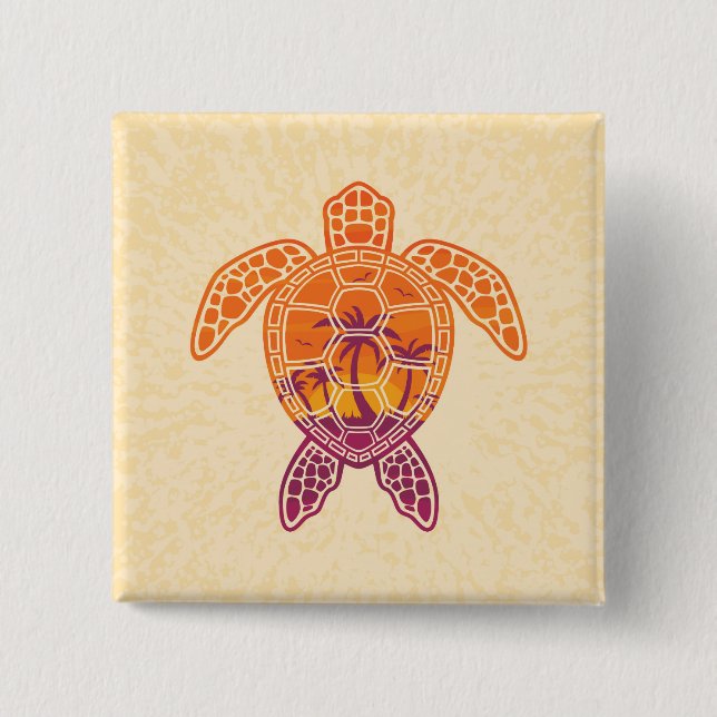 Tropical Sunset Sea Turtle Design Button (Front)