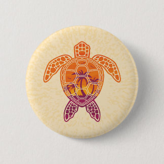 Tropical Sunset Sea Turtle Design Button