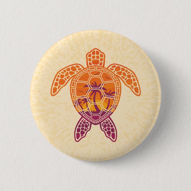 Tropical Sunset Sea Turtle Design Button (Front)