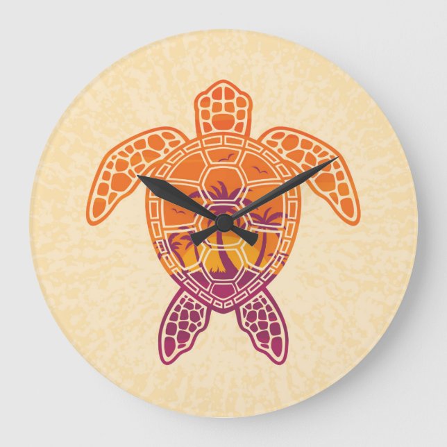 Tropical Sunset Sea Turtle Design Large Clock (Front)