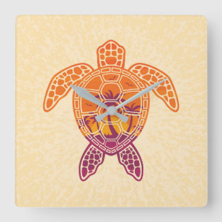 Tropical Sunset Sea Turtle Design Square Wall Clock