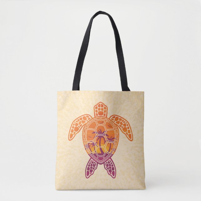 Tropical Sunset Sea Turtle Design Tote Bag (Front)