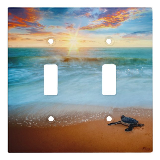 Tropical Sunset Sea Turtle Sandy Beach Light Switch Cover (Front)