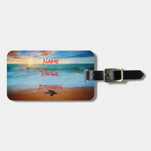 Tropical Sunset Sea Turtle Sandy Beach Luggage Tag