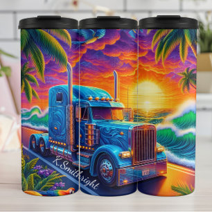 Tropical Sunset Semi Truck Ocean Thermal Tumbler