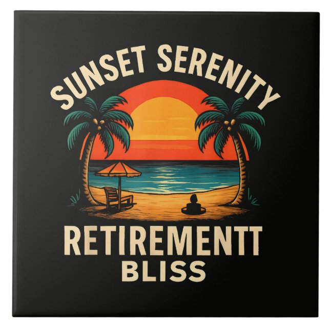 Tropical Sunset Serenity Retirement Beach Scene Ceramic Tile (Front)
