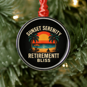 Tropical Sunset Serenity Retirement Beach Scene Metal Ornament
