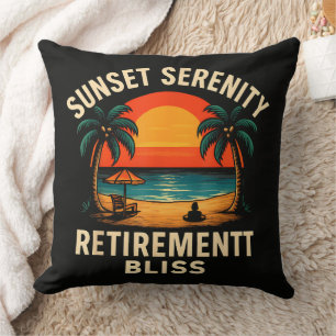 Tropical Sunset Serenity Retirement Beach Scene Throw Pillow
