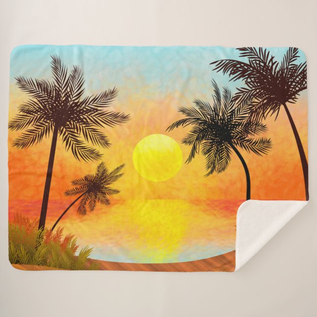 Tropical Sunset Sherpa Blanket (Front (Horizontal))