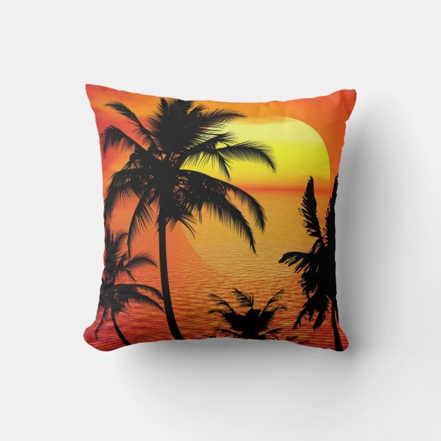TROPICAL SUNSET SILHOUETTE THROW PILLOW (Front)