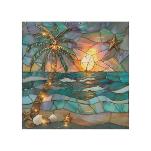 Tropical Sunset Stained Glass Wood Art
