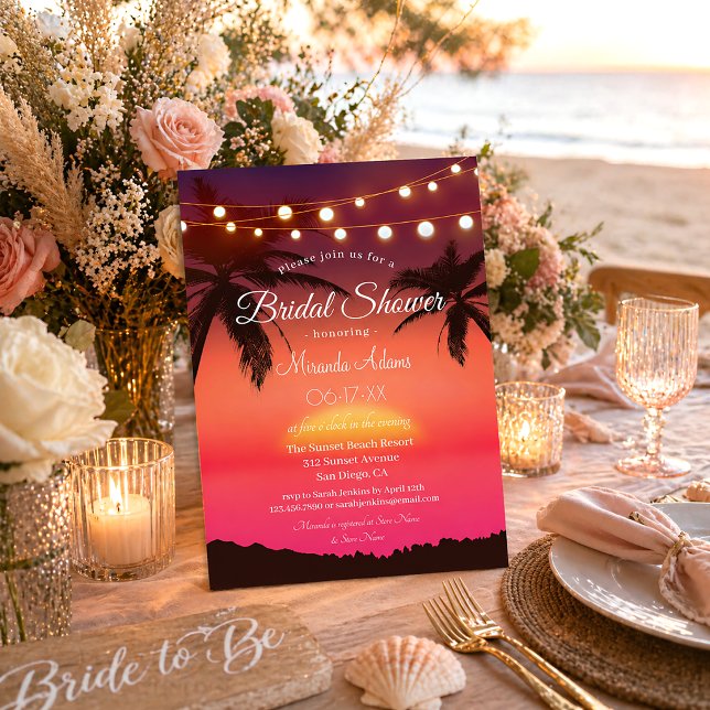 Tropical Sunset String Lights Beach Bridal Shower Invitation (Creator Uploaded)