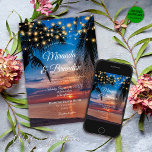 Tropical Sunset String Lights Palm Beach Wedding Invitation<br><div class="desc">Capture the essence of your beach wedding with our Custom Tropical Sunset String Lights Palm Beach Wedding Invitation. This handcrafted piece, designed with love by Mylini Design, embodies the serene beauty of a tropical sunset and the hypnotizing allure of string lights, promising to make your guests look forward to your...</div>