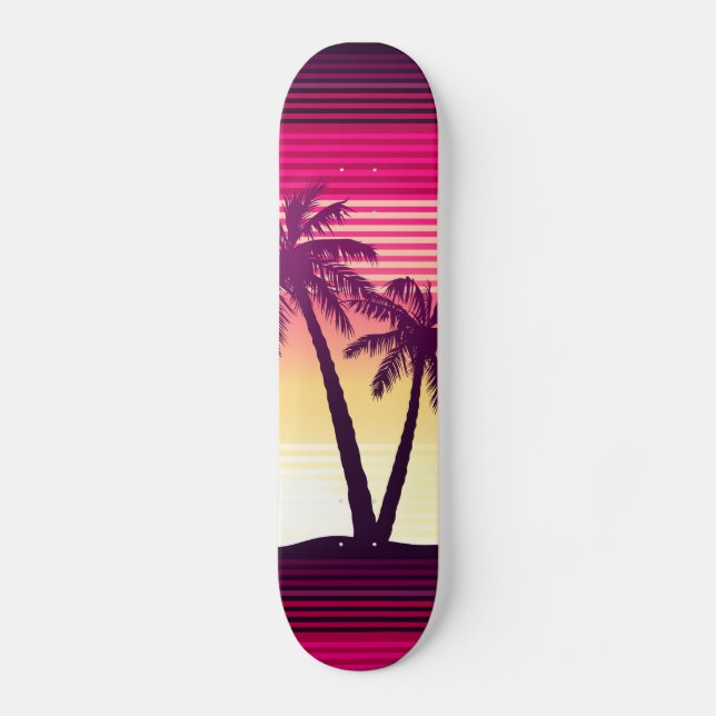 Tropical sunset stripes skateboard (Front)