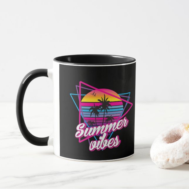 Tropical Sunset Summer Vibes  Coffee Mug (With Donut)