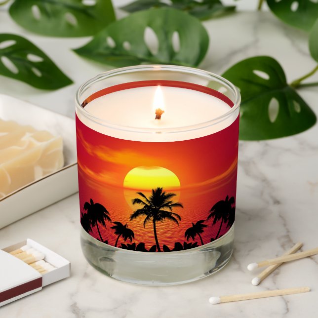 TROPICAL SUNSET VANILLA SANDALWOOD SCENTED CANDLE (Lit)