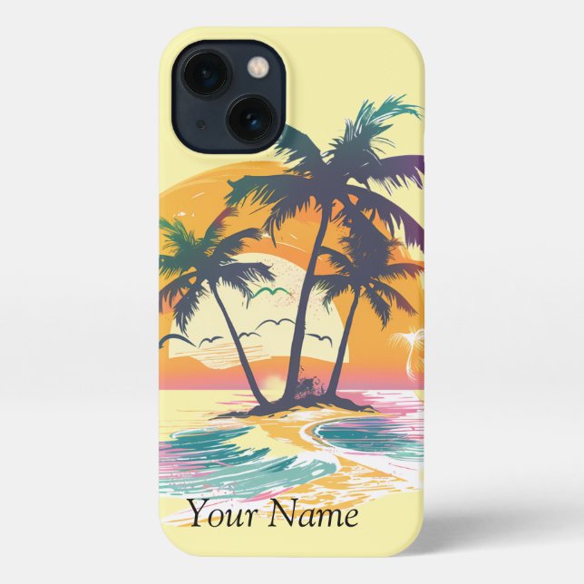 Tropical Sunset Vibes – Palm Trees & Beach Design iPhone Case (Back)