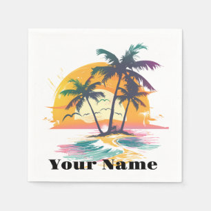 Tropical Sunset Vibes – Palm Trees & Beach Design Napkins