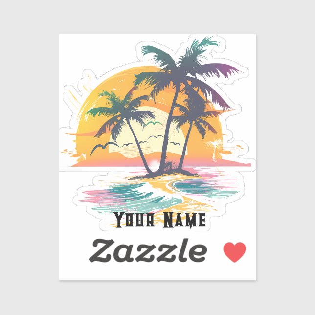 Tropical Sunset Vibes – Palm Trees & Beach Design Sticker (Sheet)