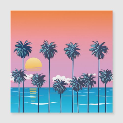 Tropical Sunset Vintage Beach Illustration