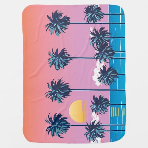 Tropical Sunset Vintage Beach Illustration Baby Blanket