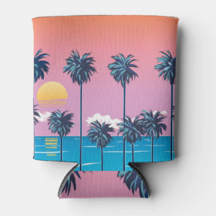 Tropical Sunset: Vintage Beach Illustration Can Cooler