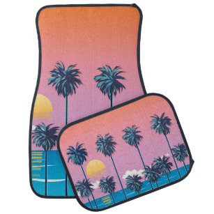 Tropical Sunset: Vintage Beach Illustration Car Floor Mat