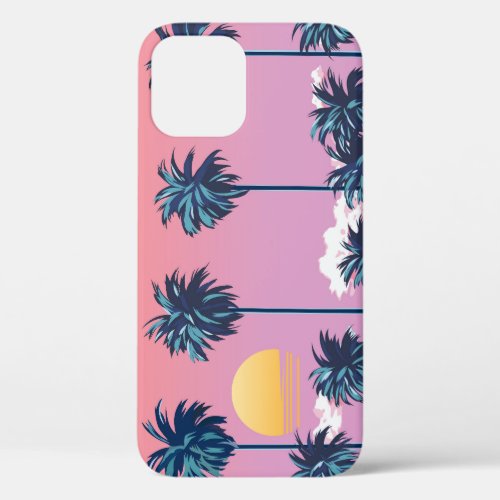 Tropical Sunset Vintage Beach Illustration iPhone 12 Case