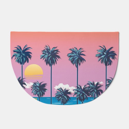 Tropical Sunset Vintage Beach Illustration Doormat