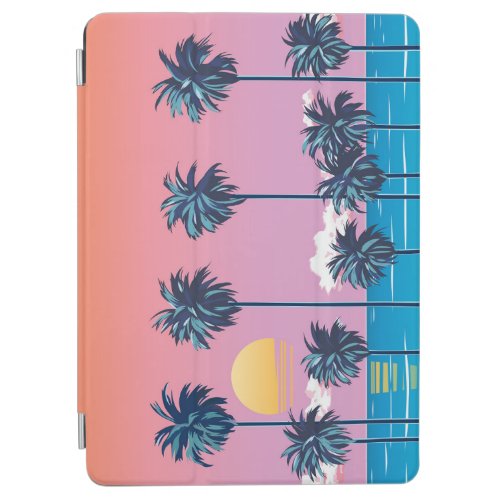 Tropical Sunset Vintage Beach Illustration iPad Air Cover
