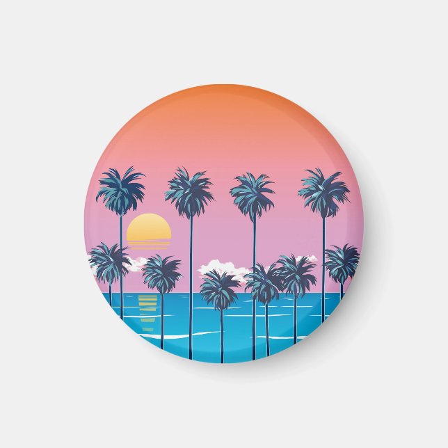 Tropical Sunset: Vintage Beach Illustration Magnet (Front)