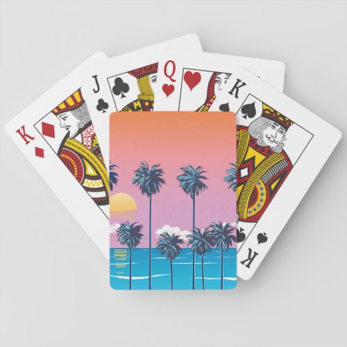 Tropical Sunset Vintage Beach Illustration Playing Cards