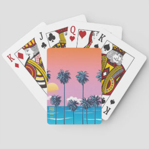 Tropical Sunset: Vintage Beach Illustration Poker Cards