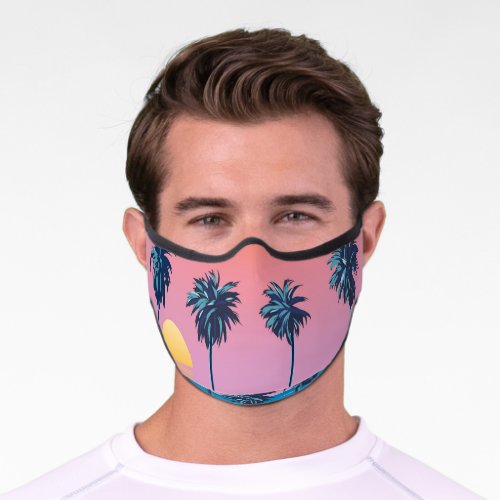 Tropical Sunset Vintage Beach Illustration Premium Face Mask
