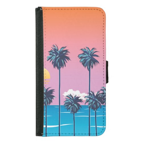 Tropical Sunset Vintage Beach Illustration Samsung Galaxy S5 Wallet Case