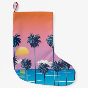 Tropical Sunset: Vintage Beach Illustration Small Christmas Stocking