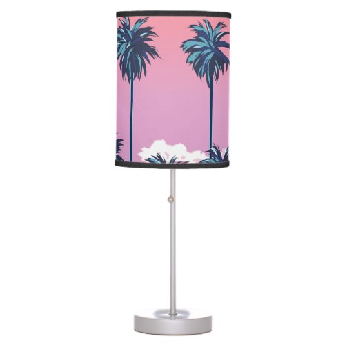 Tropical Sunset Vintage Beach Illustration Table Lamp